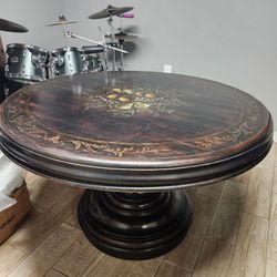 Vintage Pulaski Round Pedestal Dining Table Hand Painted Fruit Design