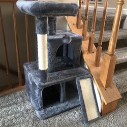 Cat Tree (Gray) w/ Scratching Posts, Cat Bed