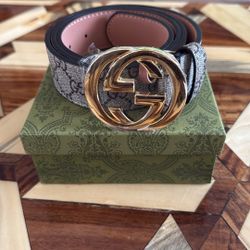 Brown Gucci Belt with Gold GG Buckle