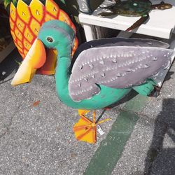 Large colorful 3-D Haitian Metal Pelican Garden Decor 