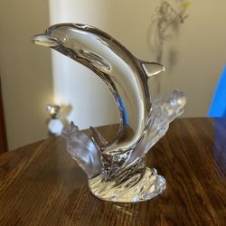 Lenox Dolphin Fine Crystal Glass Frosted Wave 7" Figurine 1994 Vintage