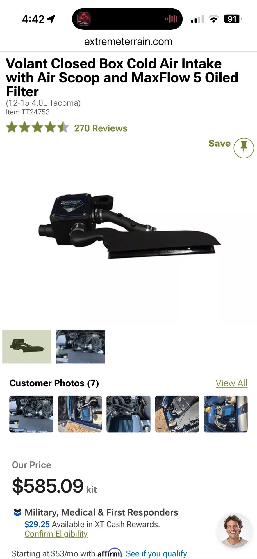 2nd gen Tacoma Volant Air Intake