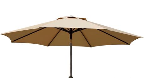 Outdoor Patio Umbrella with 8 Sturdy Ribs, Push Button Tilt and Crank - Tan