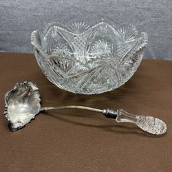Antique ABP Cut Glass Bowl Top Only w/ Pairpoint Ladle Hobstar Crystal