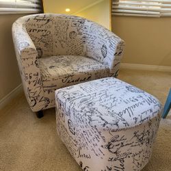 Upholstered accent Chair Matching Ottoman,