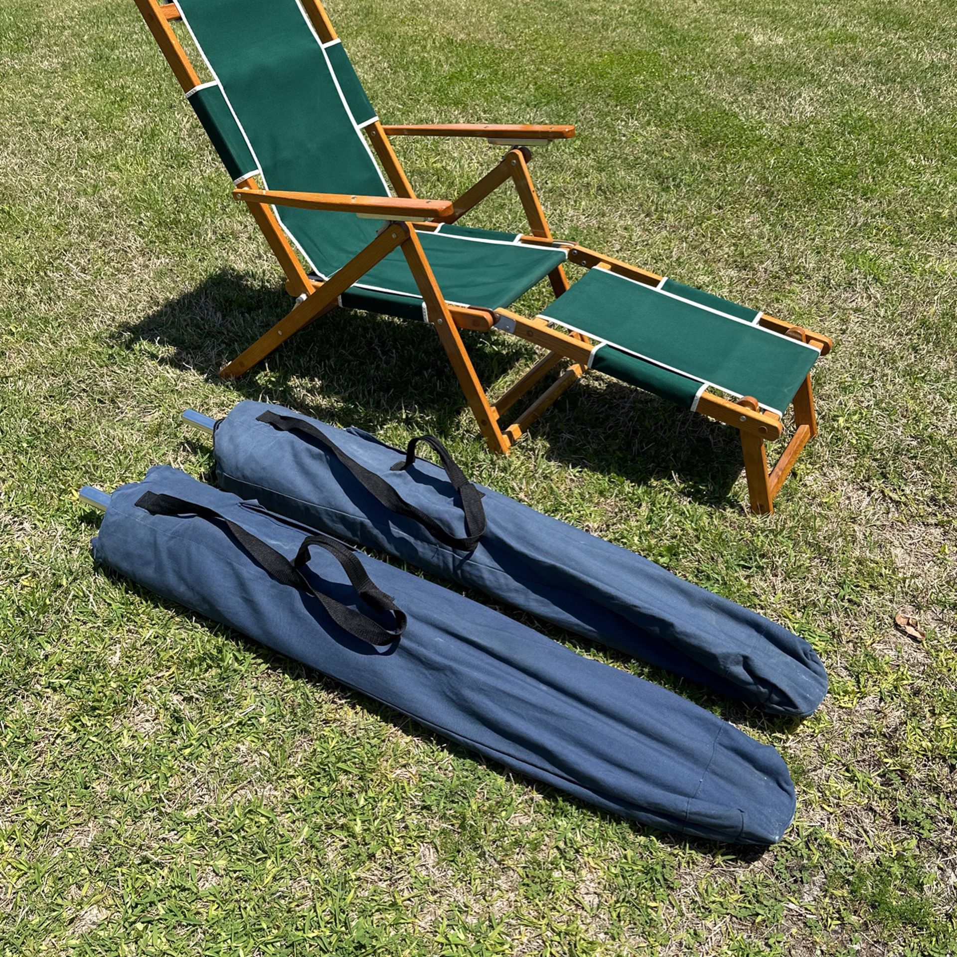 Frankford Commercial Grade Beach, Umbrellas, And Chair.