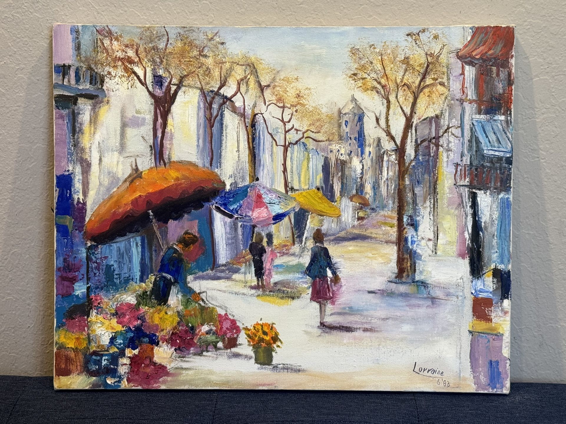 Incredible European Street Scene Oil Painting Listed Cal. Artist Lorraine Pelman
