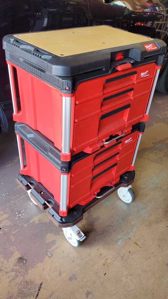 Milwaukee Packout Boxes With Wheel Base And Wood Top
