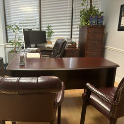 Executive U-Shaped Cherrywood Desk With Storage