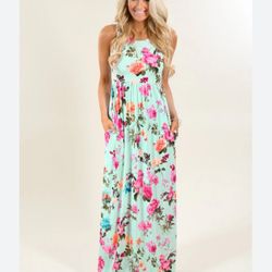 Floral Showers Mint Maxi Dress