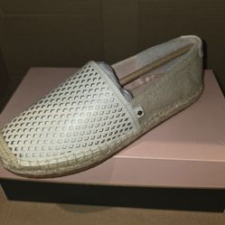 Kate Spade 'Greer' Perforated Front in Parchment Black Leather Espadrilles Size 7.5 B