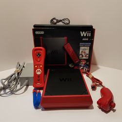 Nintendo Wii Mini Red 8GB Mario Kart Bundle Complete Tested
