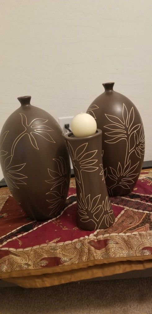 Heavy ceramic vases with Candle holder +Candle