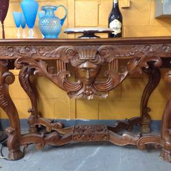 Hand Crafted Foyer Entry Way Table w/Face For Sale  