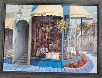 Shvaiko “Cafe De Paris” Framed Canvas Wall Art Paris Bistro Signed Large Decor