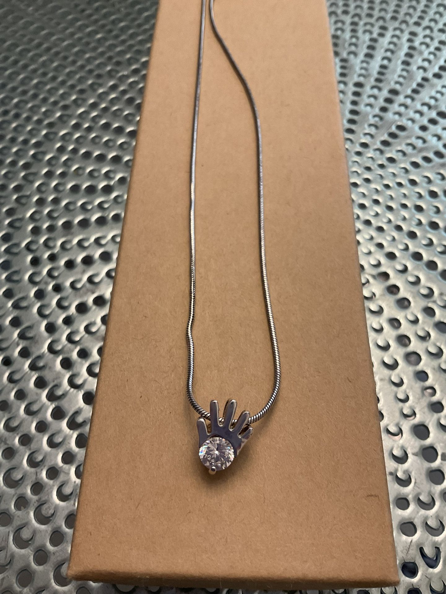 Sterling Silver Chain With Sterling Silver CZ Hand