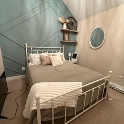 White Queen Bed Frame & Queen Mattress