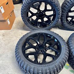 22x9 Gloss Black Chevy Replica New Offroad Rugged Tires 6x139.7 Chevy GMC Cadillac No Lift Needed!