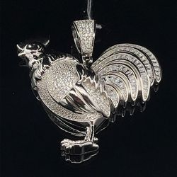 Sterling Silver Rooster Pendant With Baguette CZs 17.9 G 178494–1