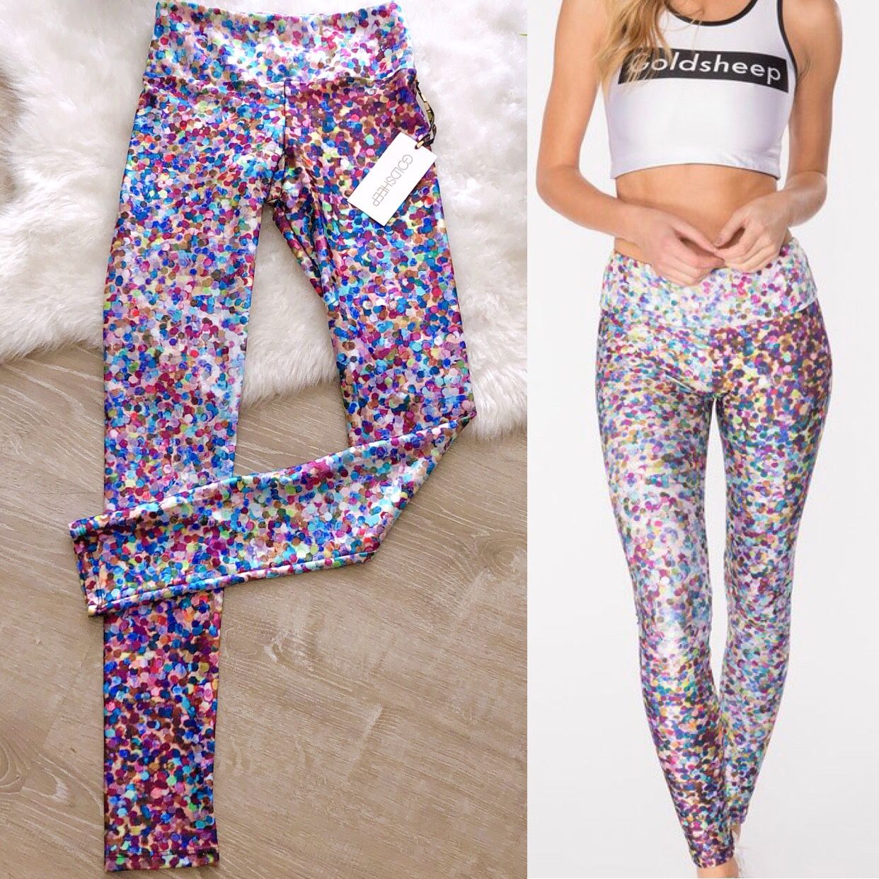 NEW GOLDSHEEP Party Pink Confetti Dot Leggings -SM
