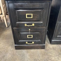 Vintage 2-Drawer Wood File Cabinet / Nightstand – Brass Hardware 34”