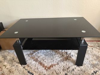 Black Glass Top Coffee Table with Lower Shelf