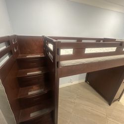 High-End Solid Wood Loft Bed + Full Bed Combo – Storage Staircase, Built-In Drawers, Heavy Quality