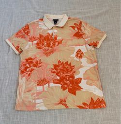 TWO Men’s Green and Orange Floral Polo Shirt X-Large