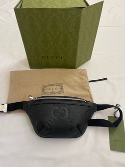 New Gucci Jumbo GG Logo Fanny Belt Bag Purse 658582 Black Leather Handbag Silver