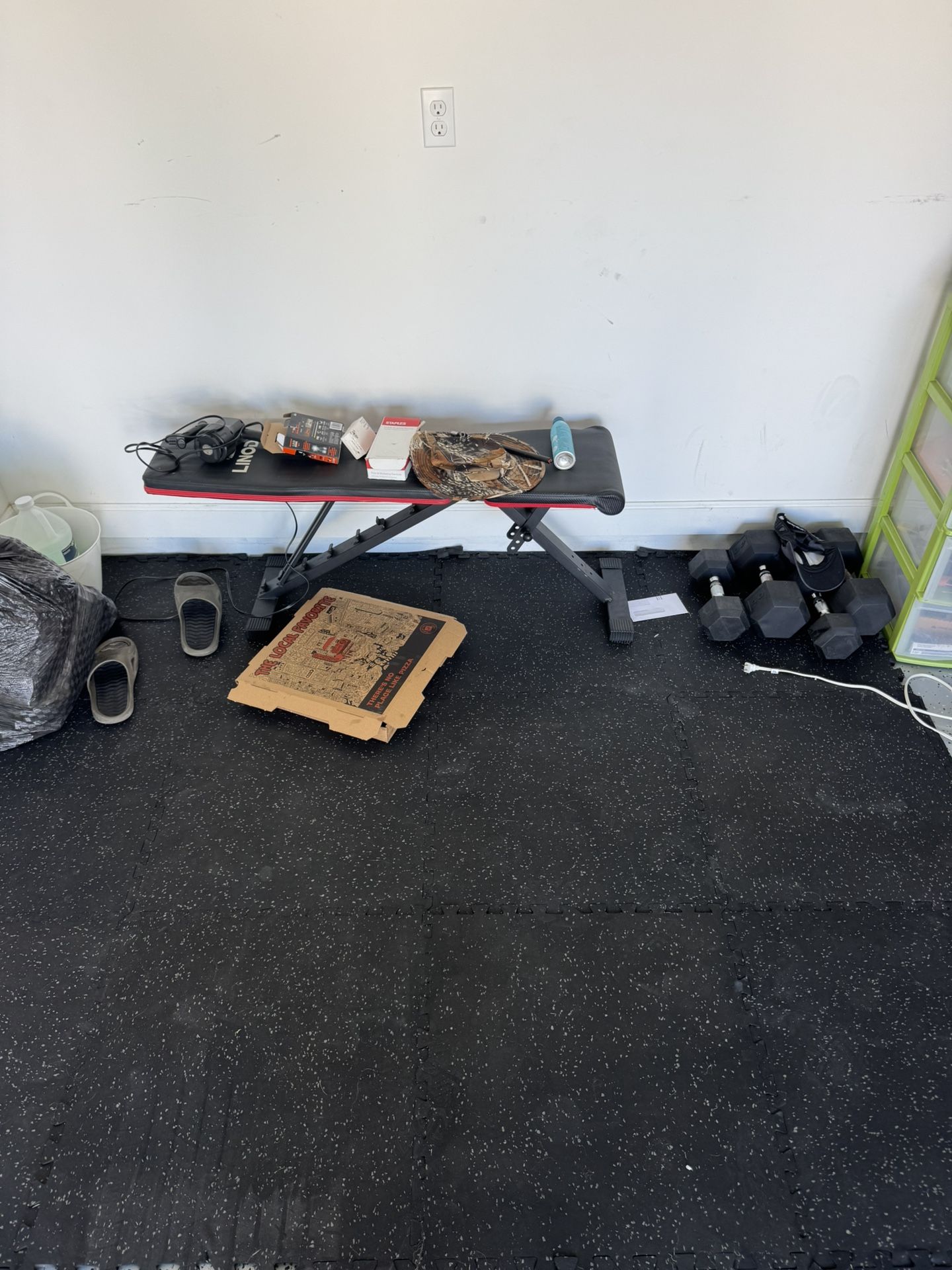 Gym Floor Mats Bench And 20 Pound Weights And 40