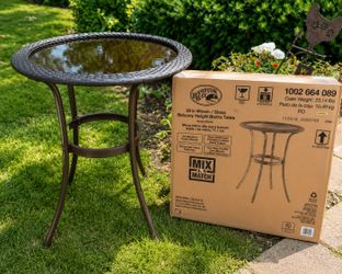 Brand New Sealed Hampton Bay 28” Wicker Glass Bistro Patio Table