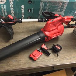 CRAFTSMAN V20 CORDLESS AXIAL LEAF AND SWEEPER BLOWER  AND LEAF BLOWER WITH BATTERY AND CHARGER… IN EXCELLENT CONDITION 