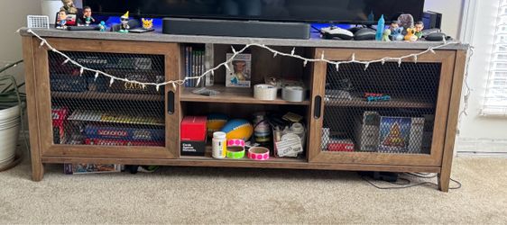Wood TV Stand with Mesh Cabinet Doors