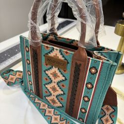 Wrangler Western Tote Bag Turquoise Brown Geometric Patterned Strap for Women