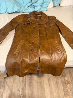 Vintage Brown Leather Button-Up Trench coat