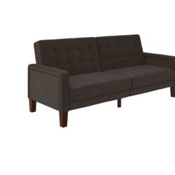 Like New porter fabric Tufted Futon, gray Linen