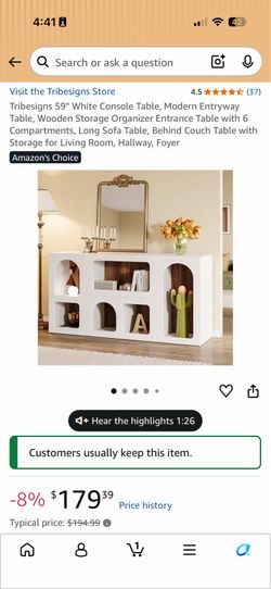 Tribesigns 59” white console
