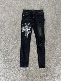 Amiri Cherub Angel Logo Black Denim Jeans Size 30