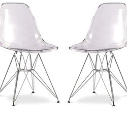 Set Of 2 Acrylic Clear Lucite Transparent Clear Dining Chairs 