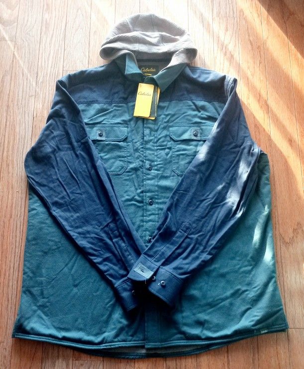 NEW Cabelas Men's Bearing Fleece-Lined Shirt Jacket With Hood size XL Extra Large Hoodie Sweatshirt Top