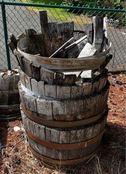 Huge DIY Craft Wood Lot – 4 Weathered Whiskey Barrels (Staves & Hoops)