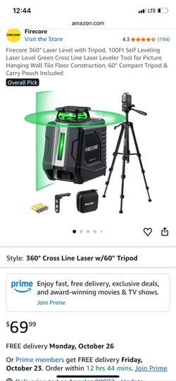Firecore 360° Green Cross Line Laser Level with Tripod