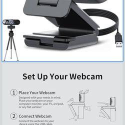new In Box! 1080P Full HD Webcam with Auto Focus, 60fps, Dual Noise-Canceling Mics, Adjustable 110° FOV, 360° Rotation, Privacy Cover, USB Plug & Play