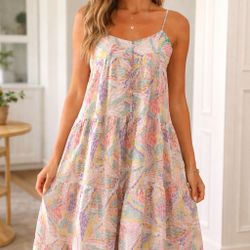 C/MEO Collective Pastel Multicolor Spaghetti-Strap Mini Dress(XS)