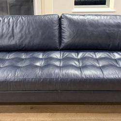 Article - Sven 88" Tufted Leather Sofa (Oxford Blue)