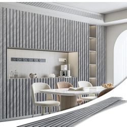 Art3d 4-Pack Glue-On Six-Grid Wainscoting Panel for Interior Wall Decor - 104 x 12 Inch Polystyrene Ultralight Slim Slat Wall Panels for Living Room B