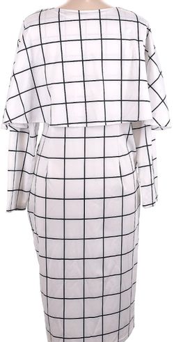 White Black Grid Print Layered Dress