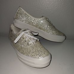 Keds Women’s The Platform Glitter Celebration Cream Lace Up Sneaker WF67649 NEW