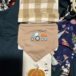 New Zoey And Miles Baby Hat Bib And Teether Truck Pumpkin Plaid Brown 