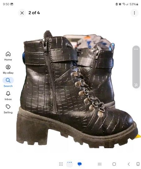 Sugar Womens Frannie Black Crocodile Print Lace Up Combat Ankle Boots Size 9